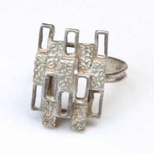 Vintage Artisan Brutalist Abstract Mid Century Modern Sterling Silver Ring 6.5