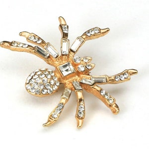 Vintage Large Gold Tone Rhinestone Spider Pin Brooch Insect Jewelry Retro