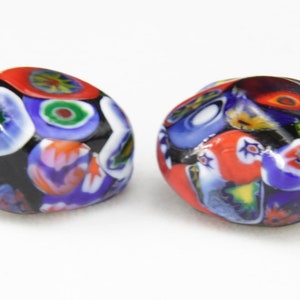 Vintage 60s Venetian Millefiori Glass Clip On Earrings Colorful Murano Oval