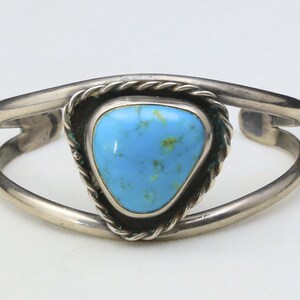 Vintage Sterling Silver Bright Blue Turquoise Cuff Bracelet Southwestern Signed