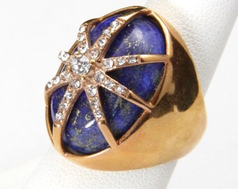 Vintage Statement Lapis Lazuli Copper Color 316L Stainless Steel Ring Sz 7 Star