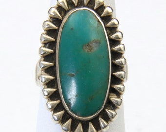 Vintage Old Early Green Turquoise Ring Sterling Silver Sz 4.25 Southwestern