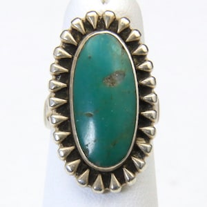 Vintage Old Early Green Turquoise Ring Sterling Silver Sz 4.25 Southwestern