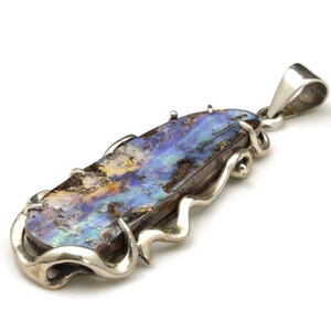 Artisan Modernist Huge Boulder Opal Pendant Necklace Sterling Silver Elongated