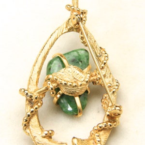 Vintage 1960s Large Wishbone Brooch Pin Gold Tone & Jadeite BSK Costume Jewelry image 4