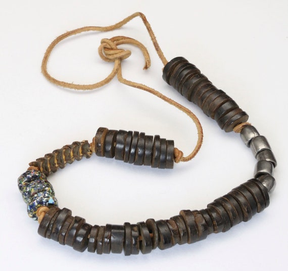 Artisan Tribal Snake Vertebrae Steel Wood Beaded … - image 1