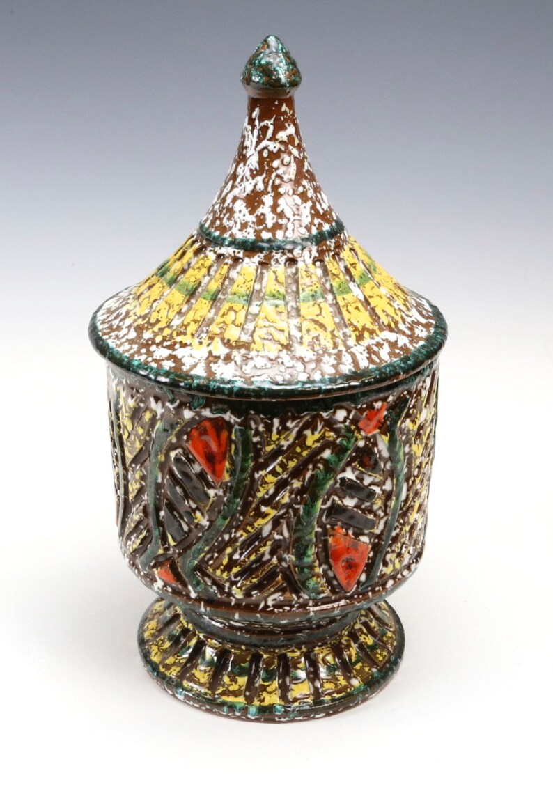 Vintage Mid Century Bitossi Raymor Vase W/ Lid Ceramic Pottery Fish ...