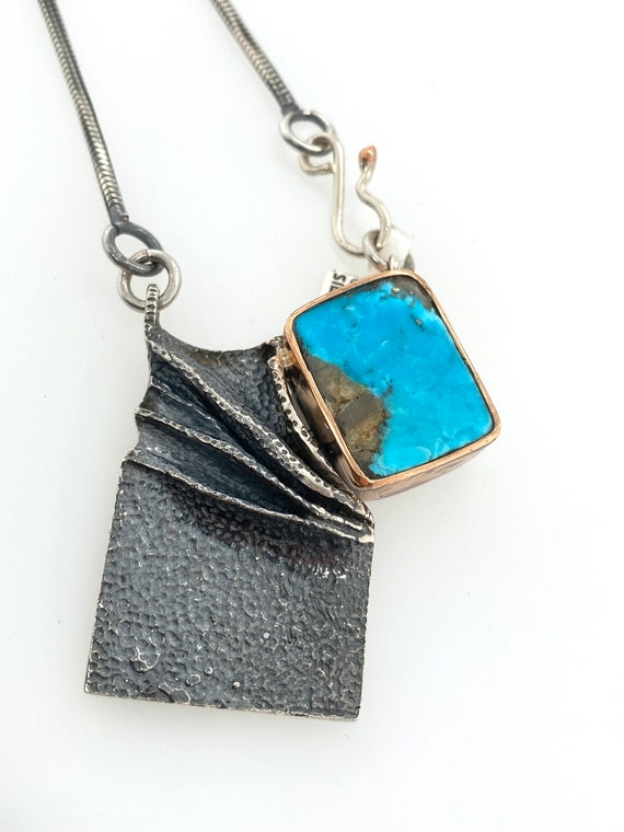 Artisan Modernist Abstract Blue Turquoise Pendant… - image 2