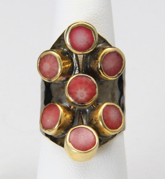 Artisan Free Form Sterling Silver Gold Wash Coral… - image 2