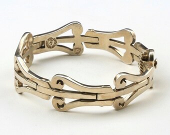 Vintage Taxco Mexico Sterling Silver Bracelet Link Hinged Artisan Signed