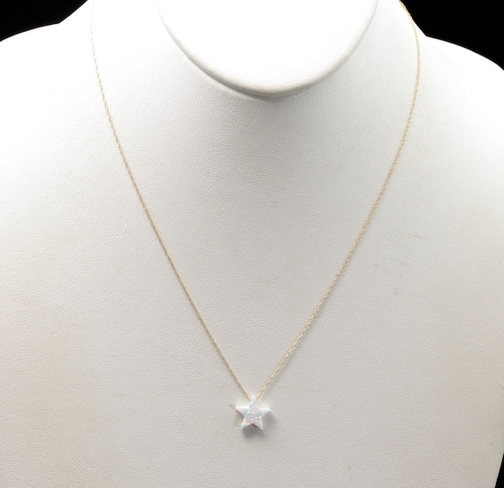 14k Gold Dainty White Opal Star Necklace Pendant … - image 2