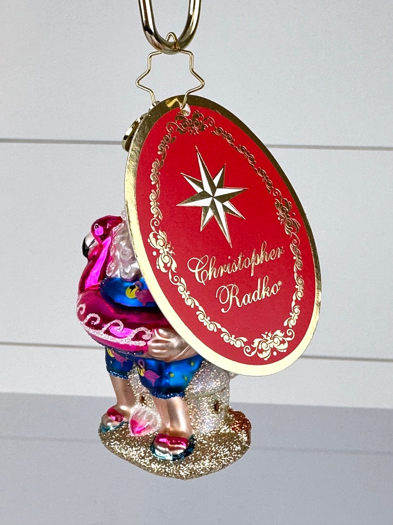 Christopher Radko Santa Gem OUT OF OFFICE Flamingo Glass Christmas Ornament image 2