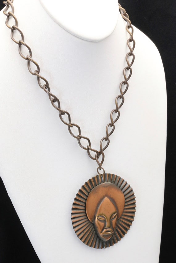 Vintage Nubian African Goddess Copper Chain Neckl… - image 4