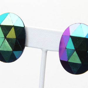 Vintage Oval Faceted Blue Iris Crystal Prism Clip-On Earrings Western Germany