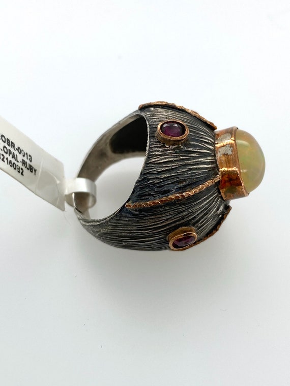 Artisan Abstract Ethiopian Opal Ruby Oxidized Ste… - image 5