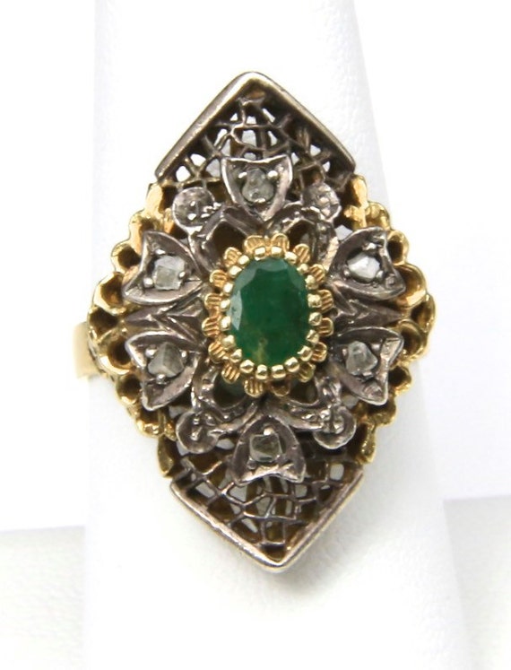 Amazing Antique Emerald Ring 14k White & Yellow G… - image 2