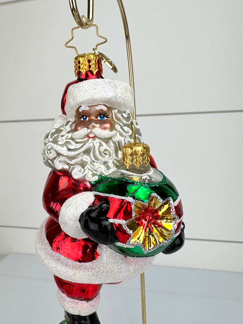 Christopher Radko Santa Balancing on Ornaments Glass Christmas Ornament CR image 3