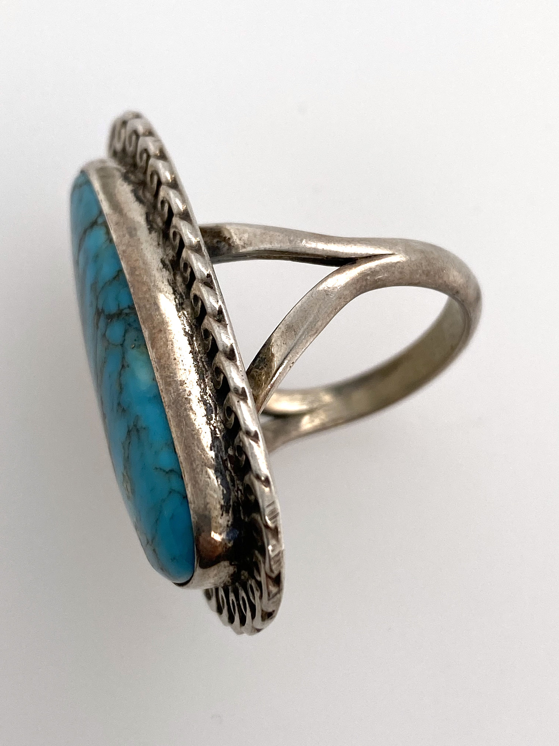 Vintage Artisan Large Bright Blue Turquoise & Sterling