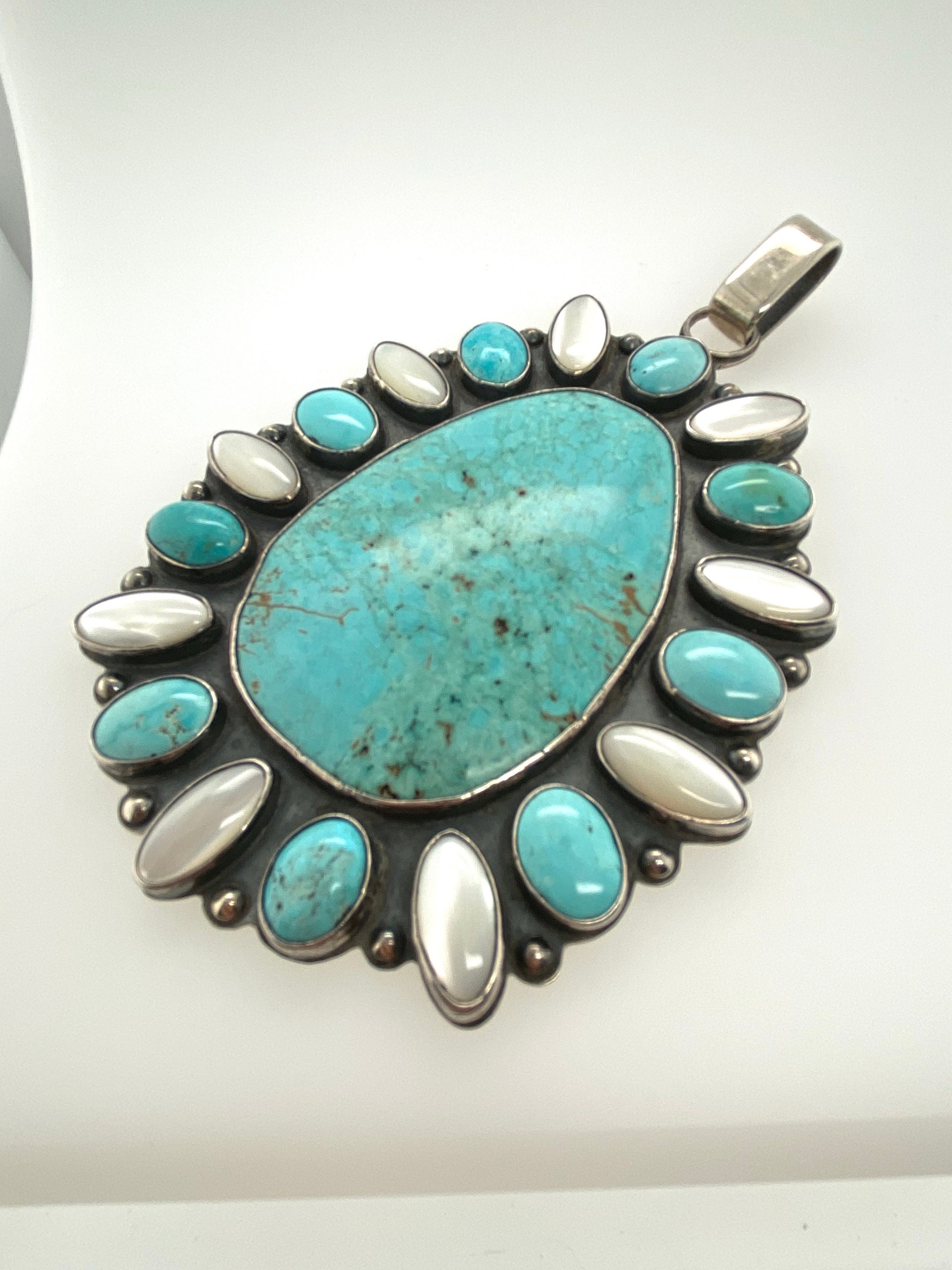 Vintage Huge Artisan Turquoise Slab & MOP Sterling Silver - Etsy