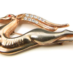Vintage Large Leaping Gazelle Pin Brooch Gold Tone Rhinestone Animal Jewelry