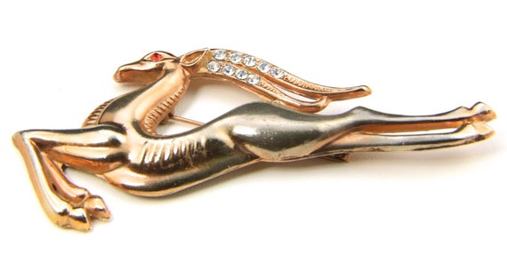 Vintage Large Leaping Gazelle Pin Brooch Gold Ton… - image 1
