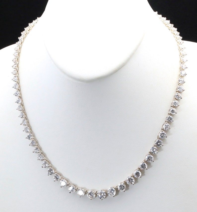 Vintage Sterling Silver & Cubic Zirconia Graduated Necklace Weddings Bridal image 2