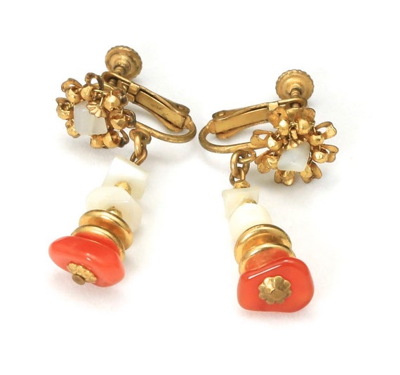 Vintage Miriam Haskell Carnelian Quartz Screw Cli… - image 2
