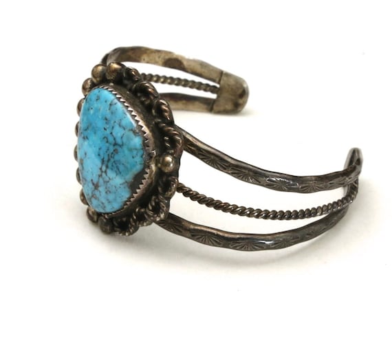 Vintage Bright Blue Turquoise Cuff Bracelet Sterl… - image 2