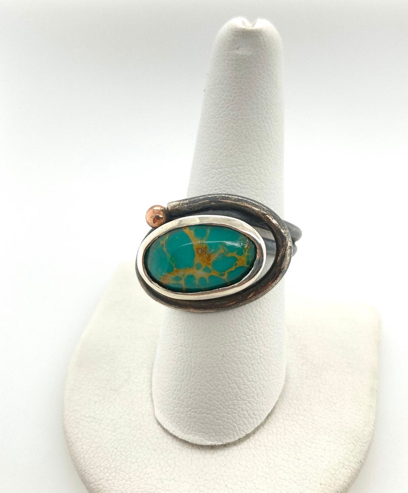 Artisan Abstract Modernist Green Turquoise Sterling Silver Swirl Ring Sz 8.5 image 1