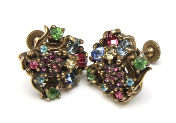 Vintage Holly Craft Multi-Color Rhinestone Screw-… - image 4