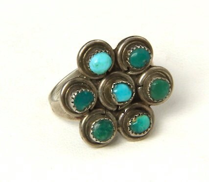 Vintage Navajo Sterling Silver & Blue Green Turquoise Flower - Etsy