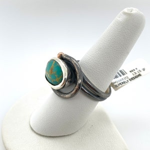 Artisan Abstract Modernist Green Turquoise Sterling Silver Swirl Ring Sz 8.5 image 2