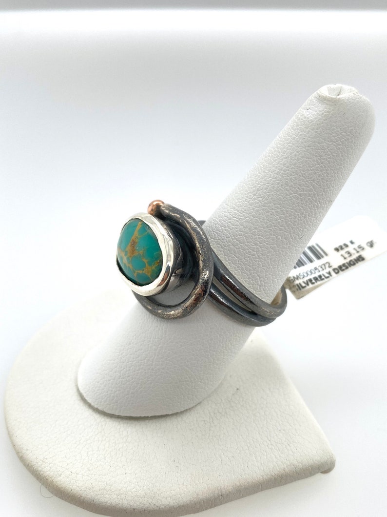 Artisan Abstract Modernist Green Turquoise Sterling Silver Swirl Ring Sz 8.5 image 2