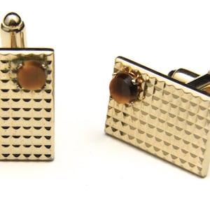 Vintage Gold Ton Tigers Auge Modernist Manschette Nütze Links Rechteckige Manschettenknöpfe