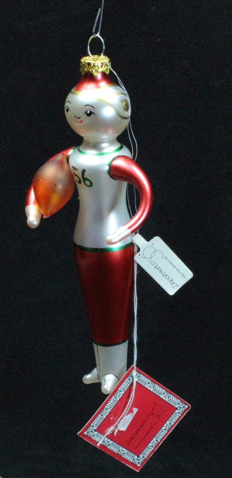 Beaux Arts Department 56 Football Player Glass Christmas Ornament with Tags image 1