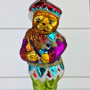 Christopher Radko ROMEOW Cat with Fiddle Violin Glass Christmas Ornament image 1