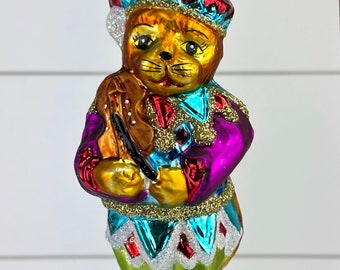 Christopher Radko ROMEOW Cat with Fiddle Violin Glass Christmas Ornament
