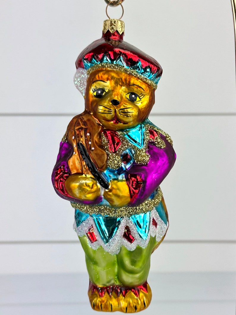 Christopher Radko ROMEOW Cat with Fiddle Violin Glass Christmas Ornament image 1