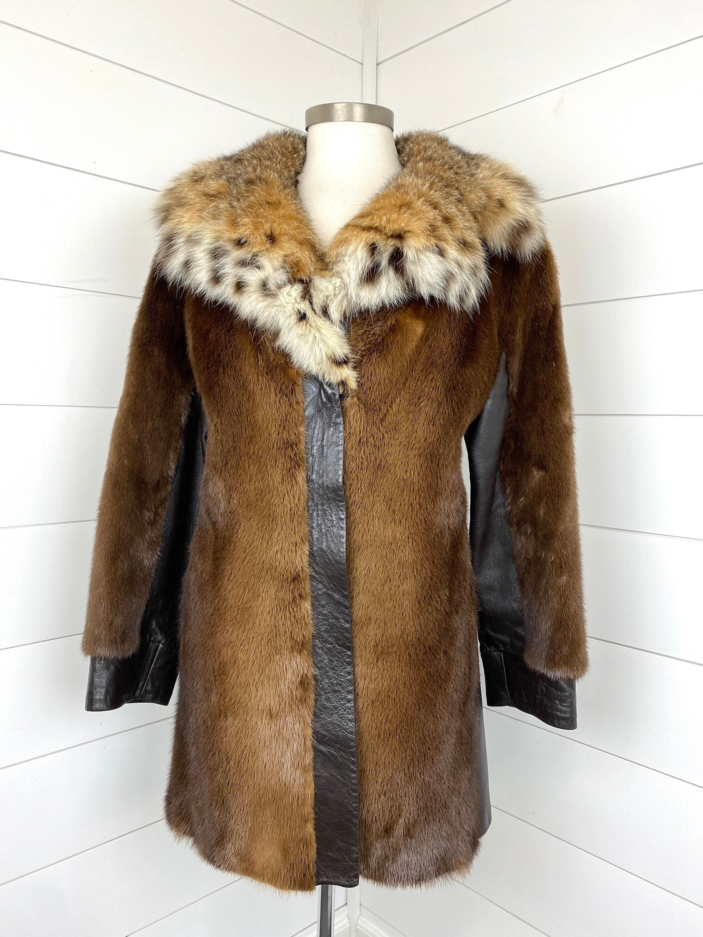 Schumacher Vintage Beaver Bobcat Fur Leather Jacket Coat