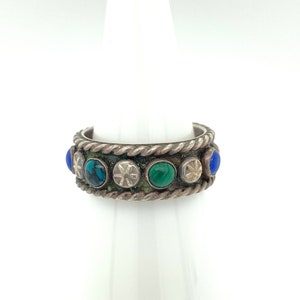 Vintage Artisan Edgar Platero Navajo Multi Stone Sterling Silver Band Ring Sz 8 Signed image 4