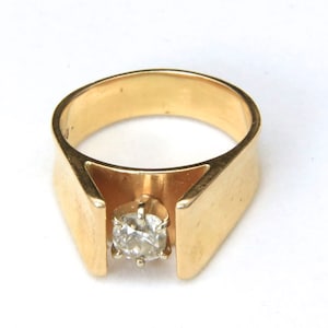 Vintage 14k Yellow Gold & Old Mine Diamond Modernist Band Ring Size 8.5