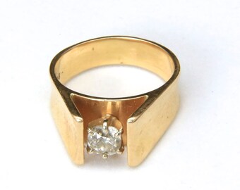 Vintage 14k Yellow Gold & Old Mine Diamond Modernist Band Ring Size 8.5