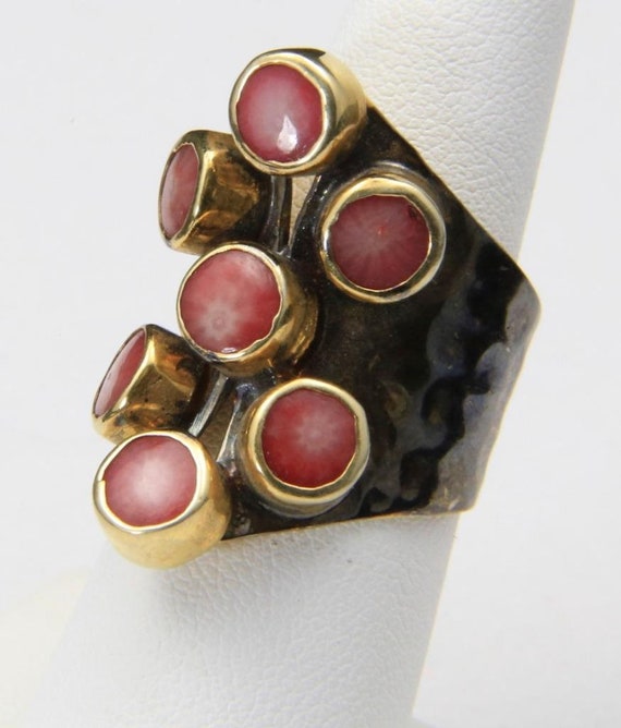 Artisan Free Form Sterling Silver Gold Wash Coral… - image 1
