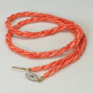 Vintage Angel Skin Coral Three Strand Twist Necklace
