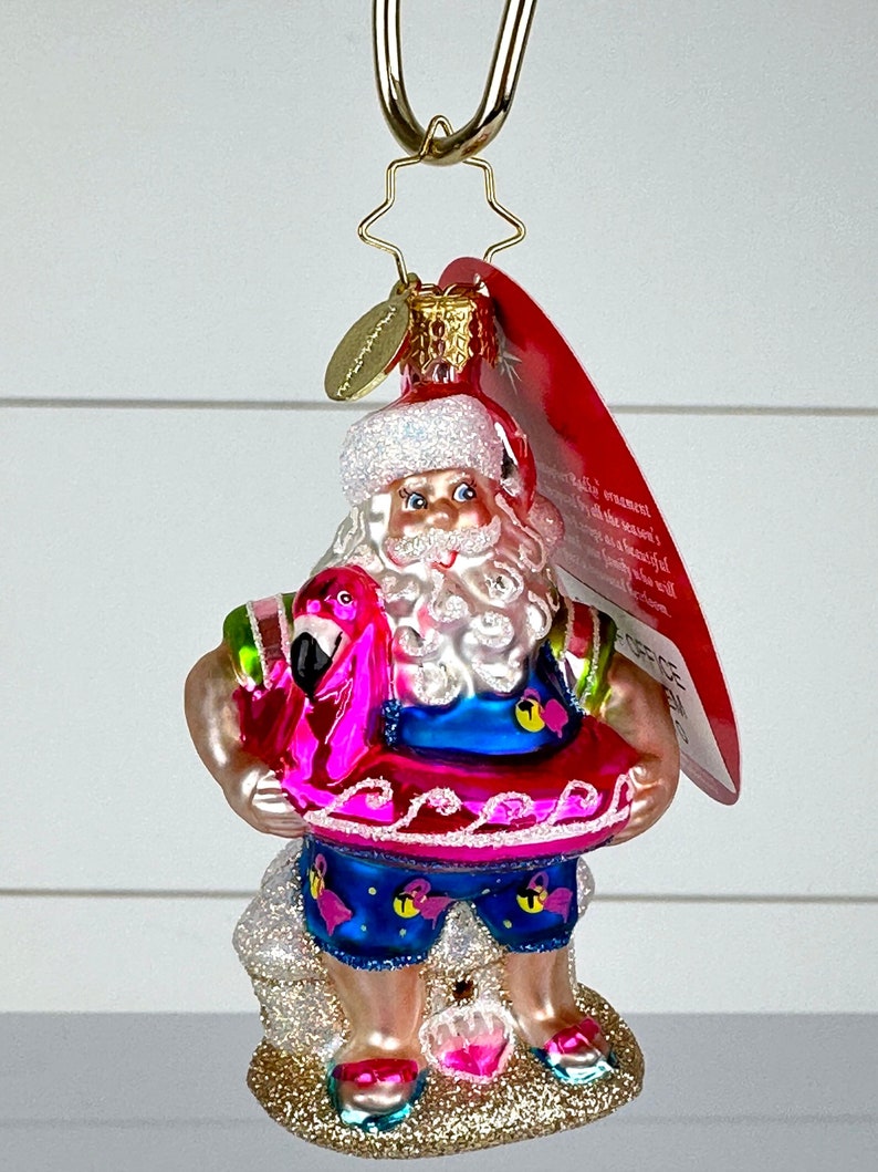Christopher Radko Santa Gem OUT OF OFFICE Flamingo Glass Christmas Ornament image 1