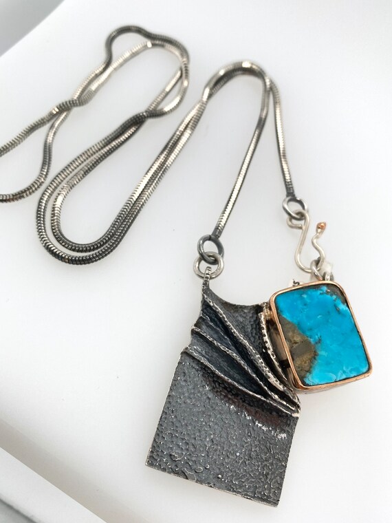 Artisan Modernist Abstract Blue Turquoise Pendant… - image 5