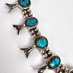 Vintage Navajo Old Pawn Turquoise Sterling Silver Squash Blossom Naja Necklace image 4