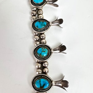Vintage Navajo Old Pawn Turquoise Sterling Silver Squash Blossom Naja Necklace image 5