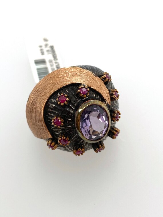 Artisan Abstract Amethyst Ruby & Oxidized Sterlin… - image 5