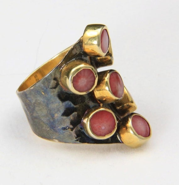 Artisan Free Form Sterling Silver Gold Wash Coral… - image 5